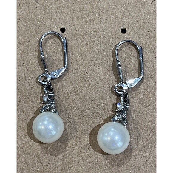 Vintage Pearl Drop Silver Hook Pierced Earrings Victorian Goth Regency - Picture 7 of 8